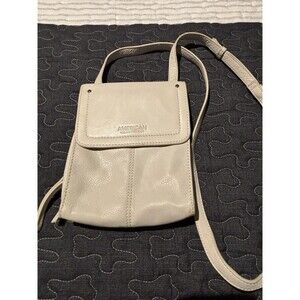 American Leather Co Kansas Leather RFID Crossbody Bag Multi Pocket Handbag Beige